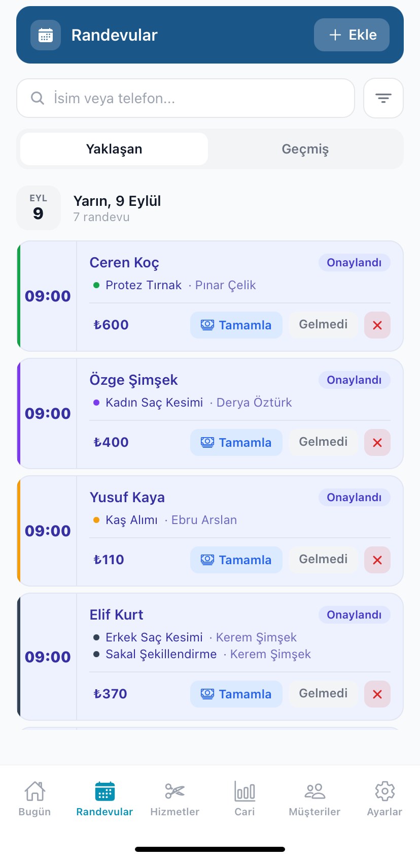 Randevular ekranı